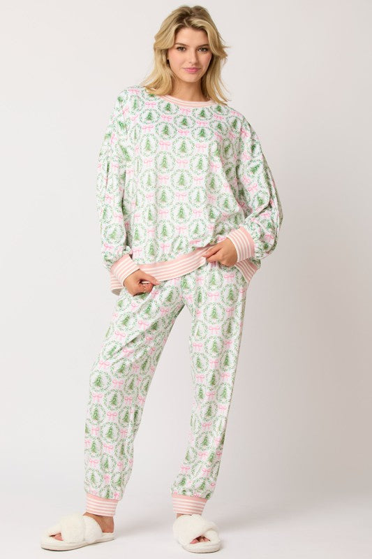 Christmas Tree&Bow Prints Loungewear Jogger Pants