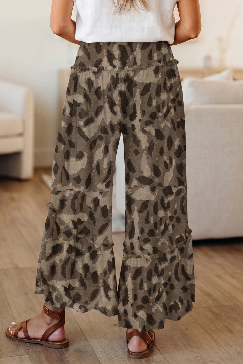 Brown Leopard Print Wide Leg Casual Pants - PREORDER