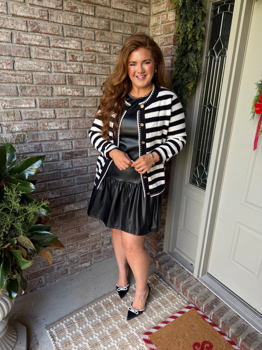 Black Faux Leather Ruffle Hem Sleeveless Mini Dress - PREORDER