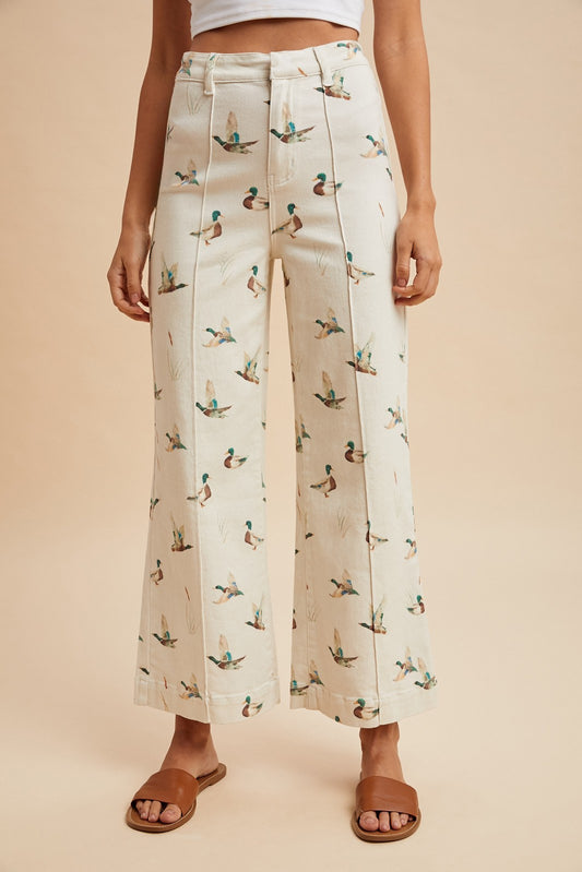 Mallard Printed Stretch Denim Wide Leg Jeans - PREORDER