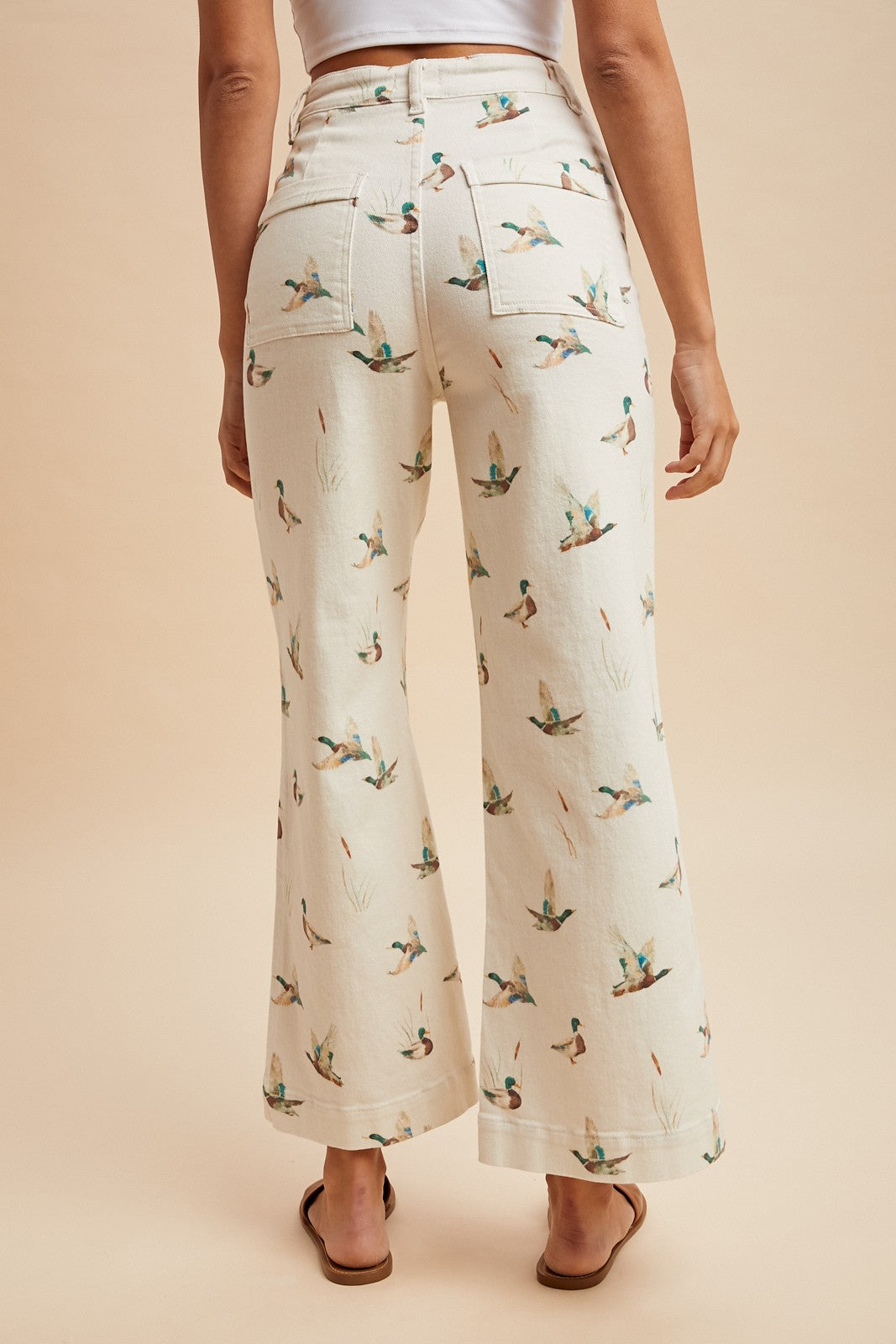 Mallard Printed Stretch Denim Wide Leg Jeans - PREORDER