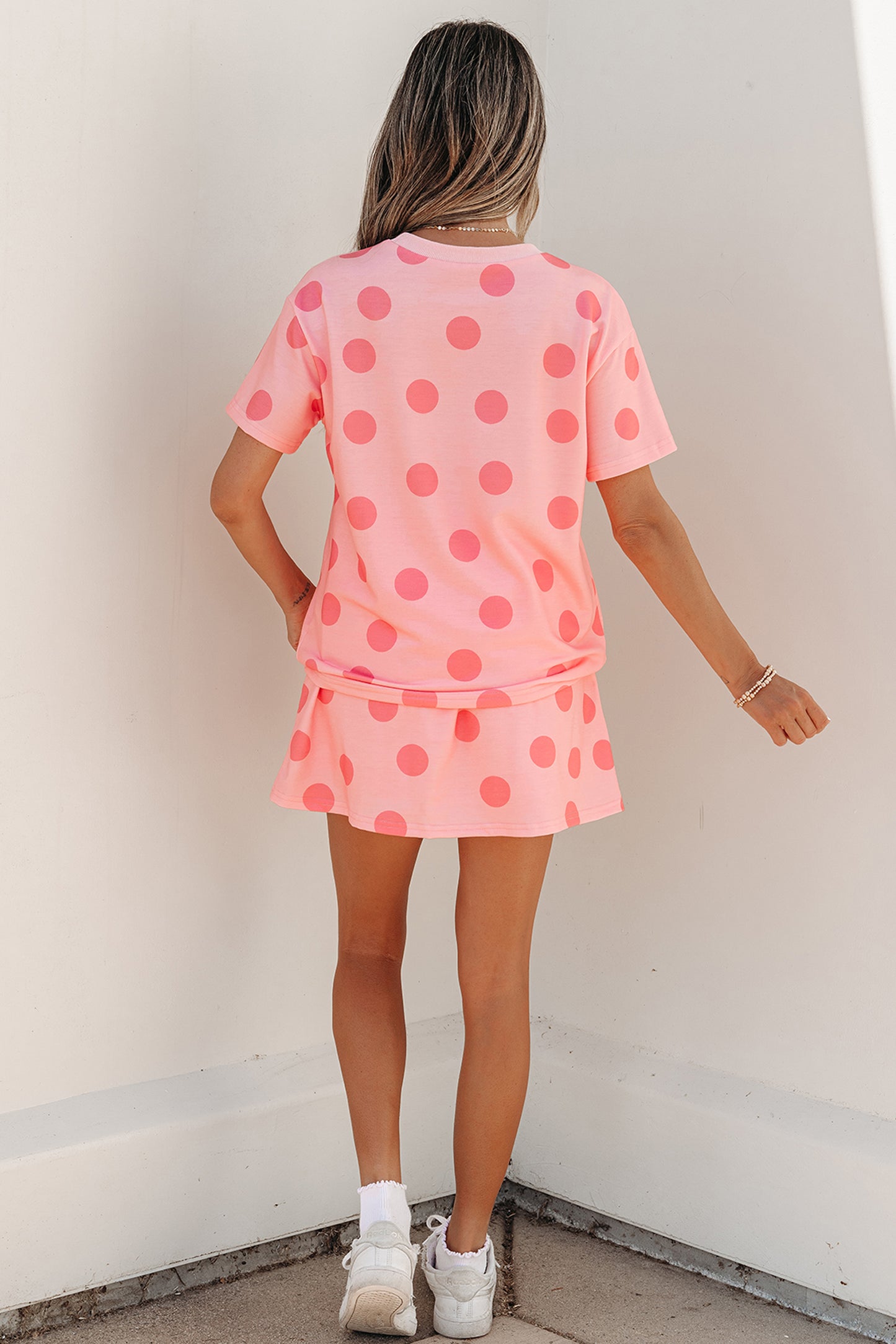 Pink Polka Dot Short Sleeve Top Casual Skort 2pcs Outfit - PREORDER
