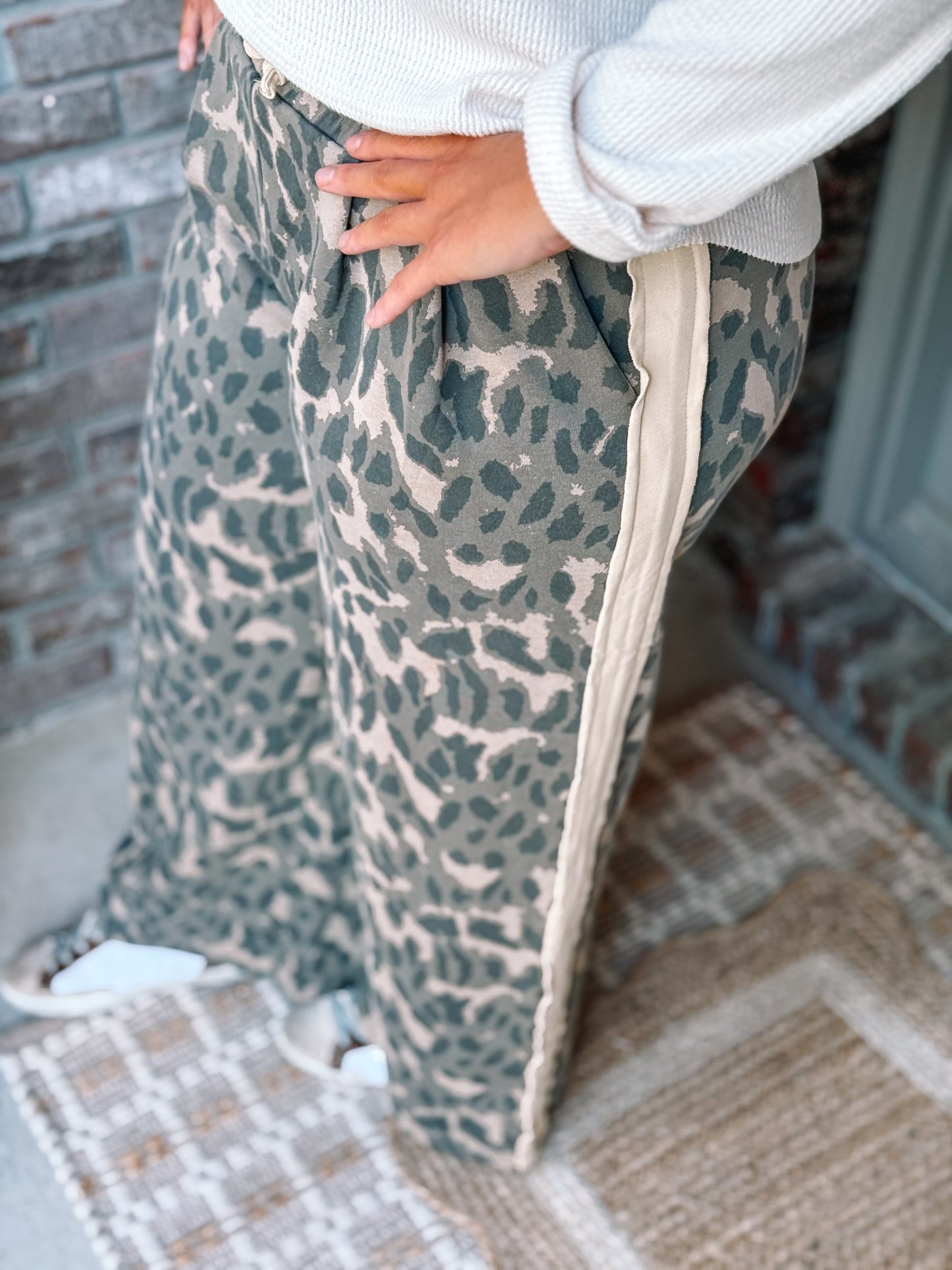 Leopard Print Solid Stripe Wide Leg Bottoms