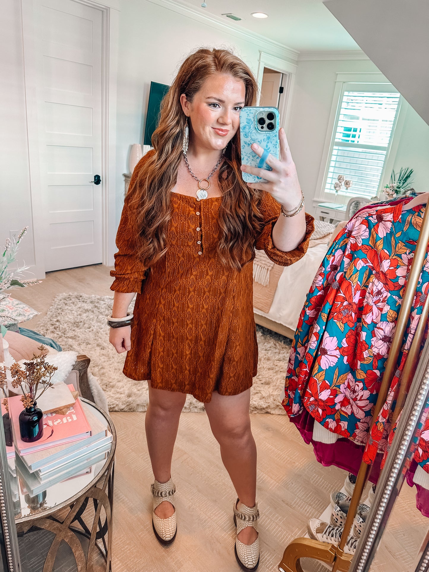 Chestnut Lace Shift Mini Dress PREORDER