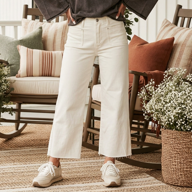 White Raw Hem Ankle-length Loose Jeans - PREORDER