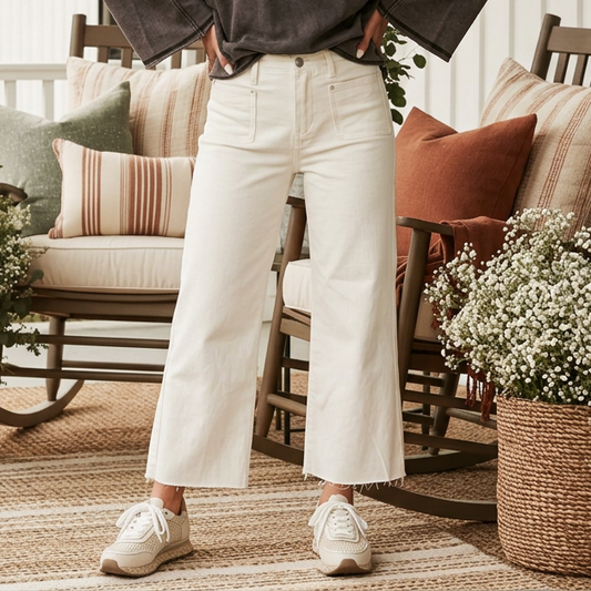 White Raw Hem Ankle-length Loose Jeans - PREORDER