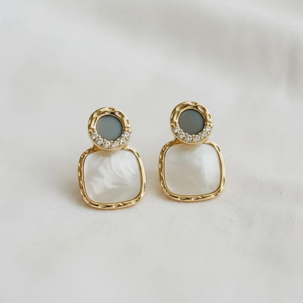 Geometric Square Shell Stud Earrings - PREORDER