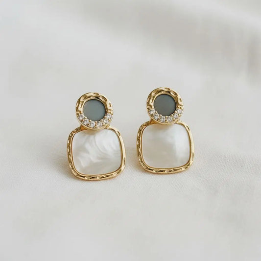 Geometric Square Shell Stud Earrings - PREORDER