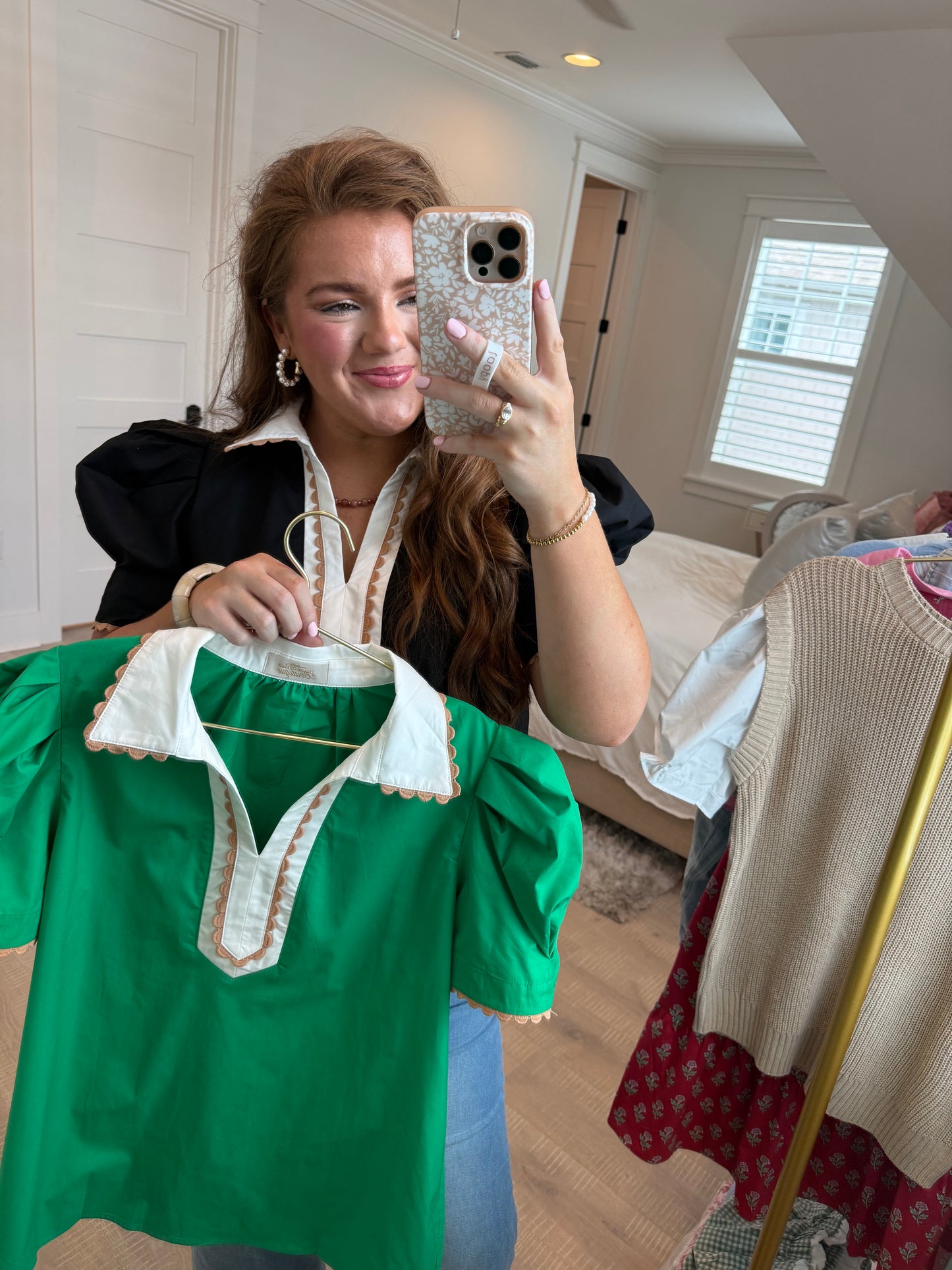 Black Ricrac Trim Color Block Patchwork Shirt Collar Short Sleeve Blouse - PREORDER