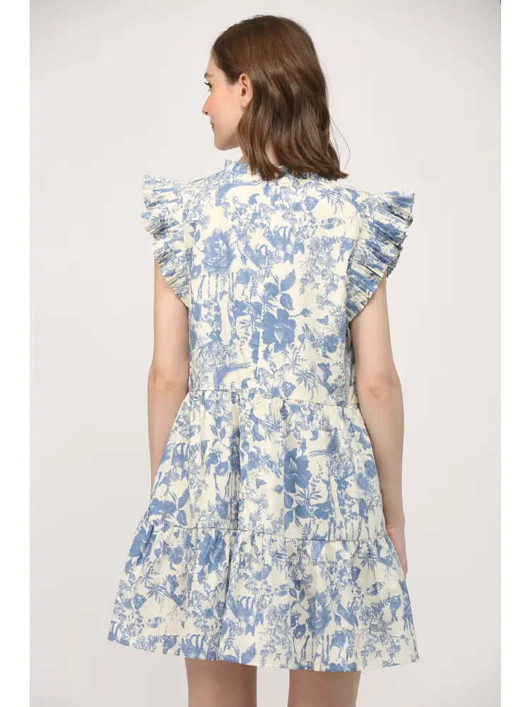 Toile Cotton Split Neck Dress