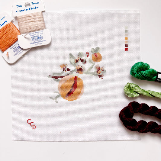 Peach Branch 18 Mesh Hand Painted Needlepoint Canvas 4x4"