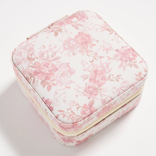 Floral Travel Jewelry Box with Mirror – Compact Organizer For Rings, Earrings & Necklaces - PREORDER