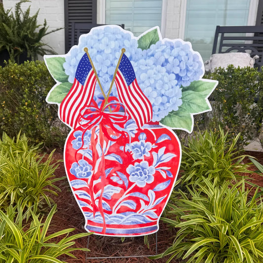 All American Hydrangea Vase Yard Sign - PREORDER