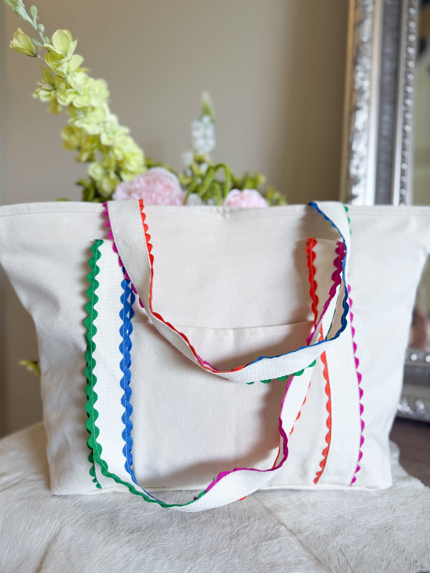 Colorful Ricrac Detail Canvas Tote Bag