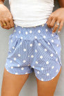 Sky Blue Polka Dot Print Shirred High Waist Casual Shorts - PREORDER