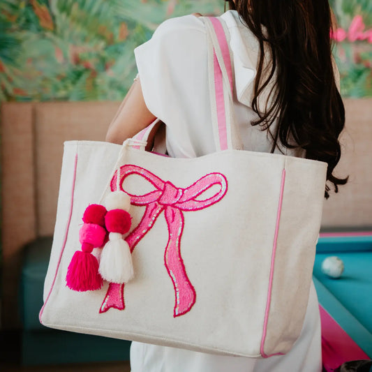 Coquette Bow Pink Sequin Canvas Tote Bag SHIPS IN MARCH