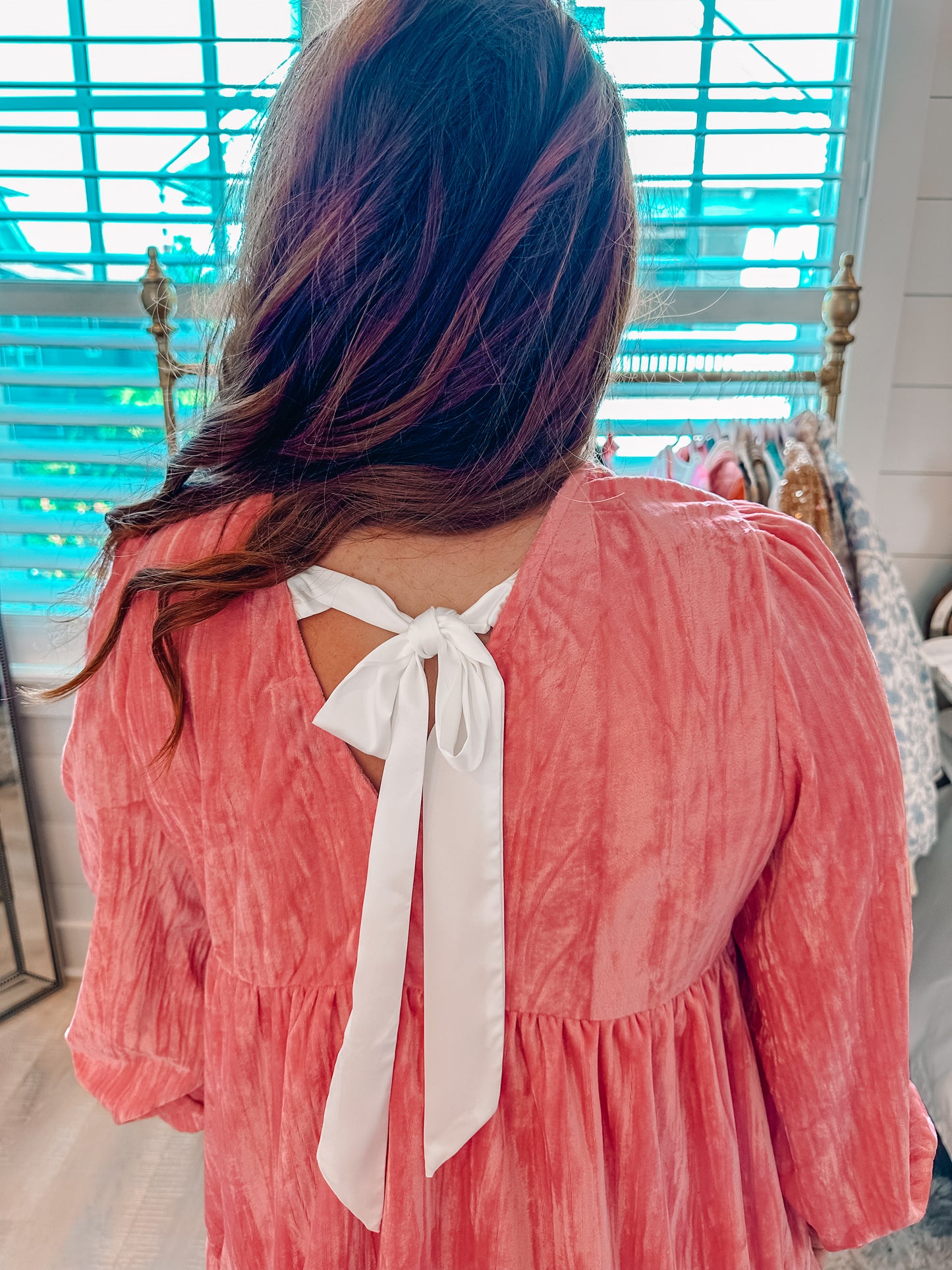 Strawberry Pink Ruffled Velvet Mini Dress PREORDER