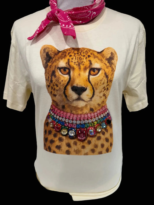 Jeweled Collar Leopard On Natural Crew - PREORDER