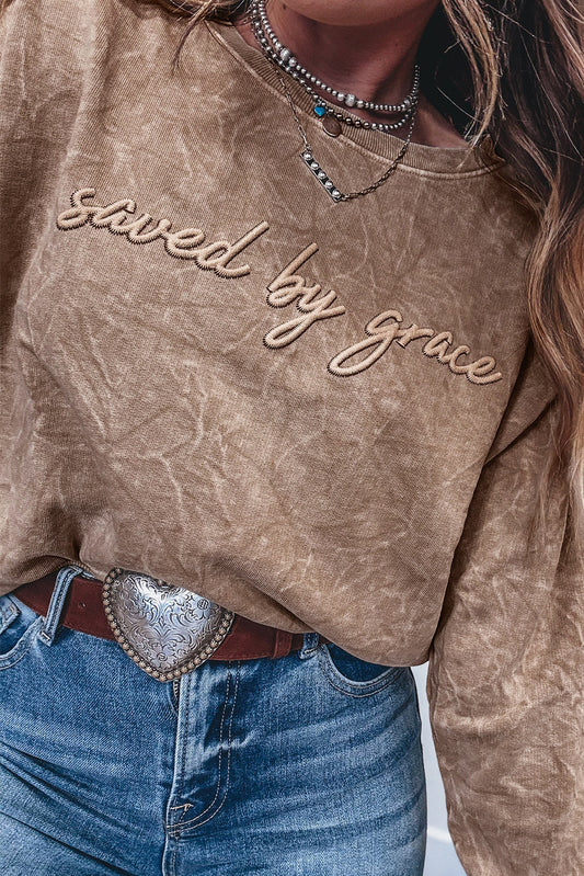 DUNE saved by grace Letter Embroidery Mineral Wash Loose Sweatshirt - PREORDER