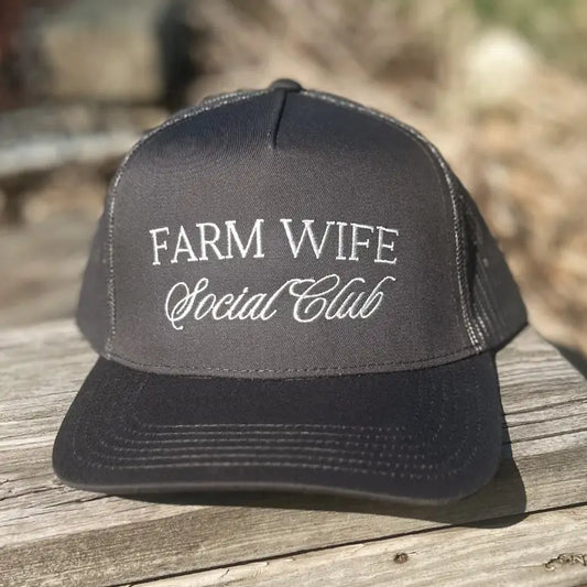 Farm Wife Social Club Trucker Hat with Mesh Back - Dark Gray