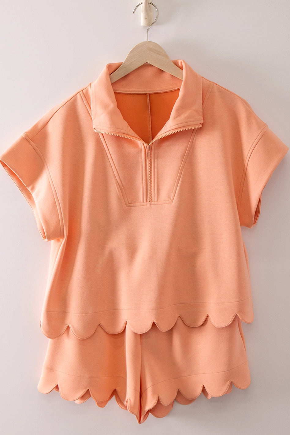 Coral Half-Zip Scallop Active Shorts Set - PREORDER ETA JULY