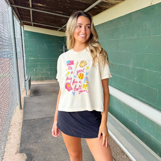 It's A Good Day For A Ball Game Crop Tee