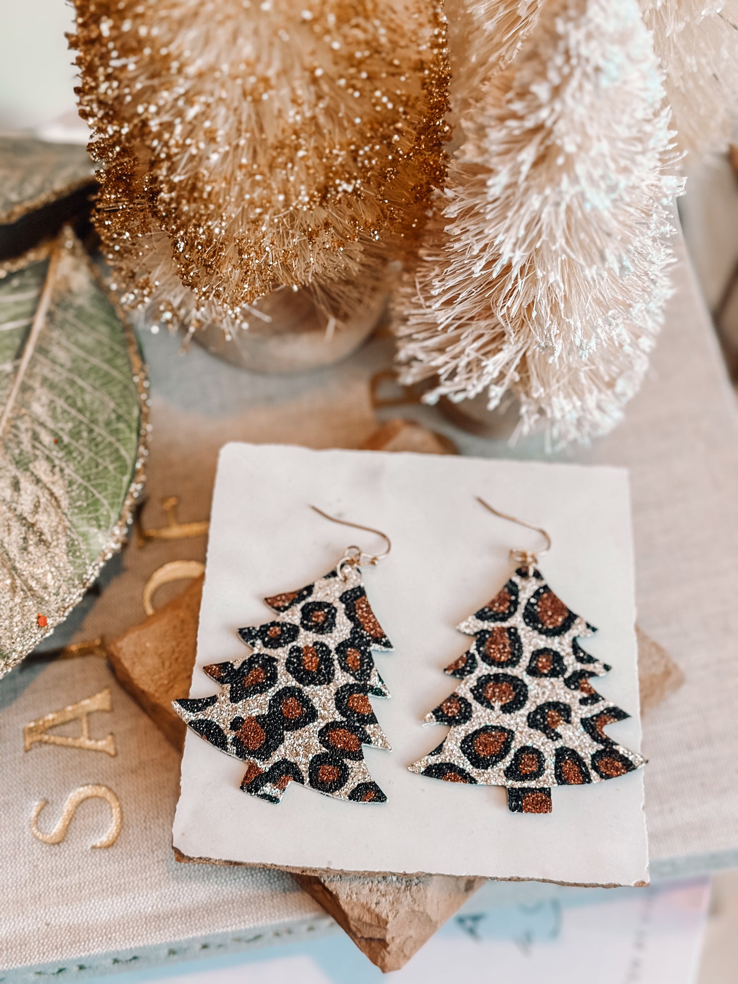 Leopard Glitter Tree Earrings