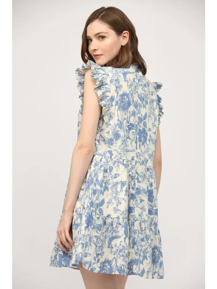 Toile Cotton Split Neck Dress