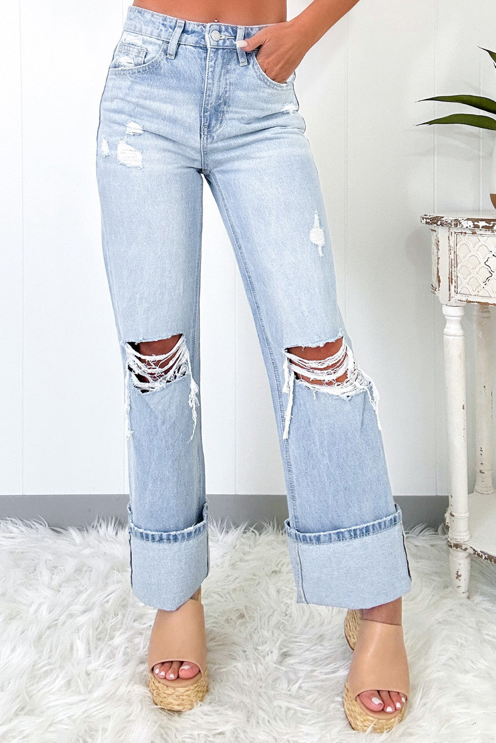 Beau Blue Light Wash Distressed Straight Jeans - PREORDER