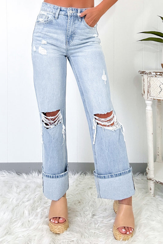 Beau Blue Light Wash Distressed Straight Jeans - PREORDER
