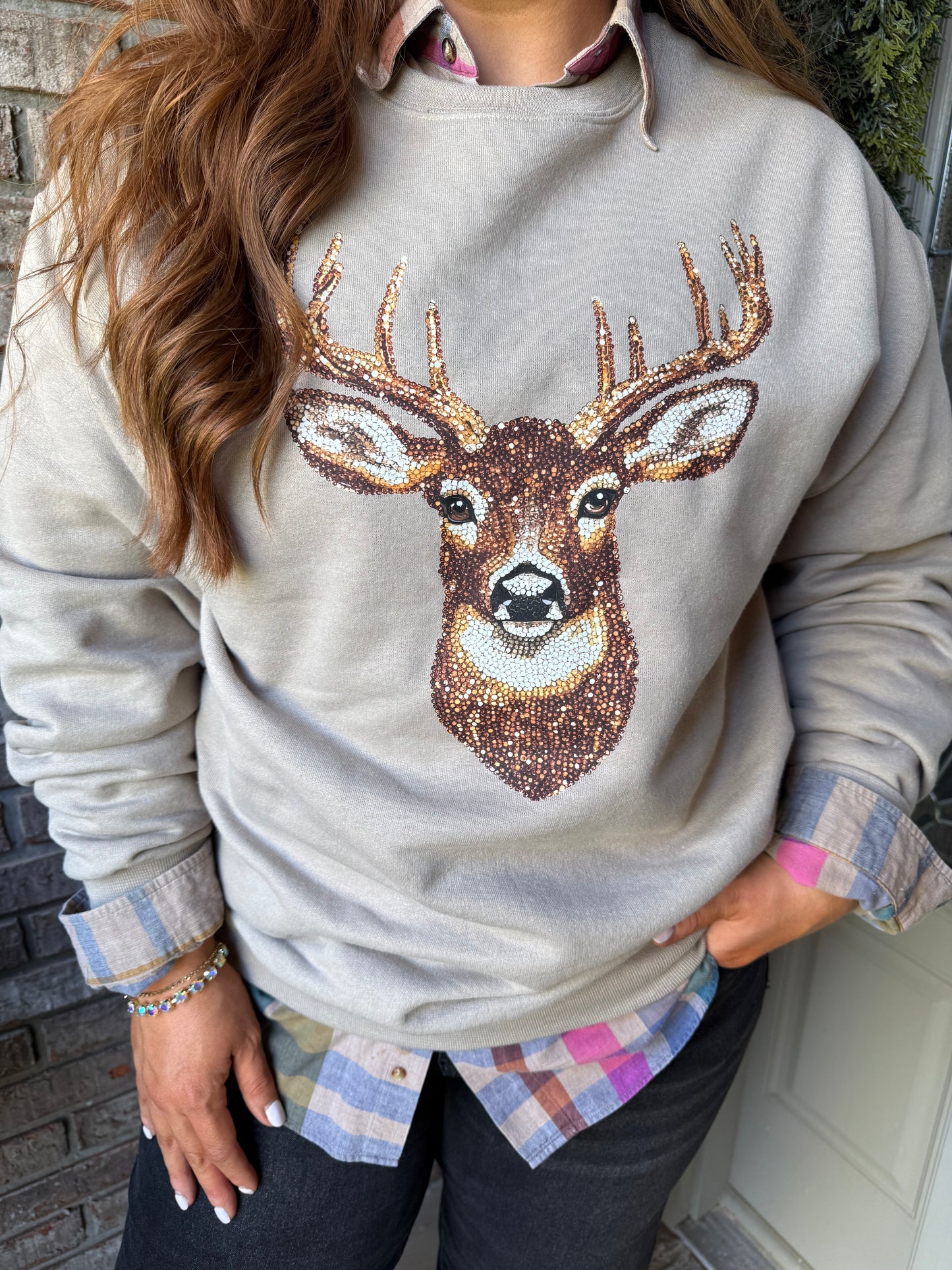 Faux Rhinestone Deer Sweatshirt - PREORDER
