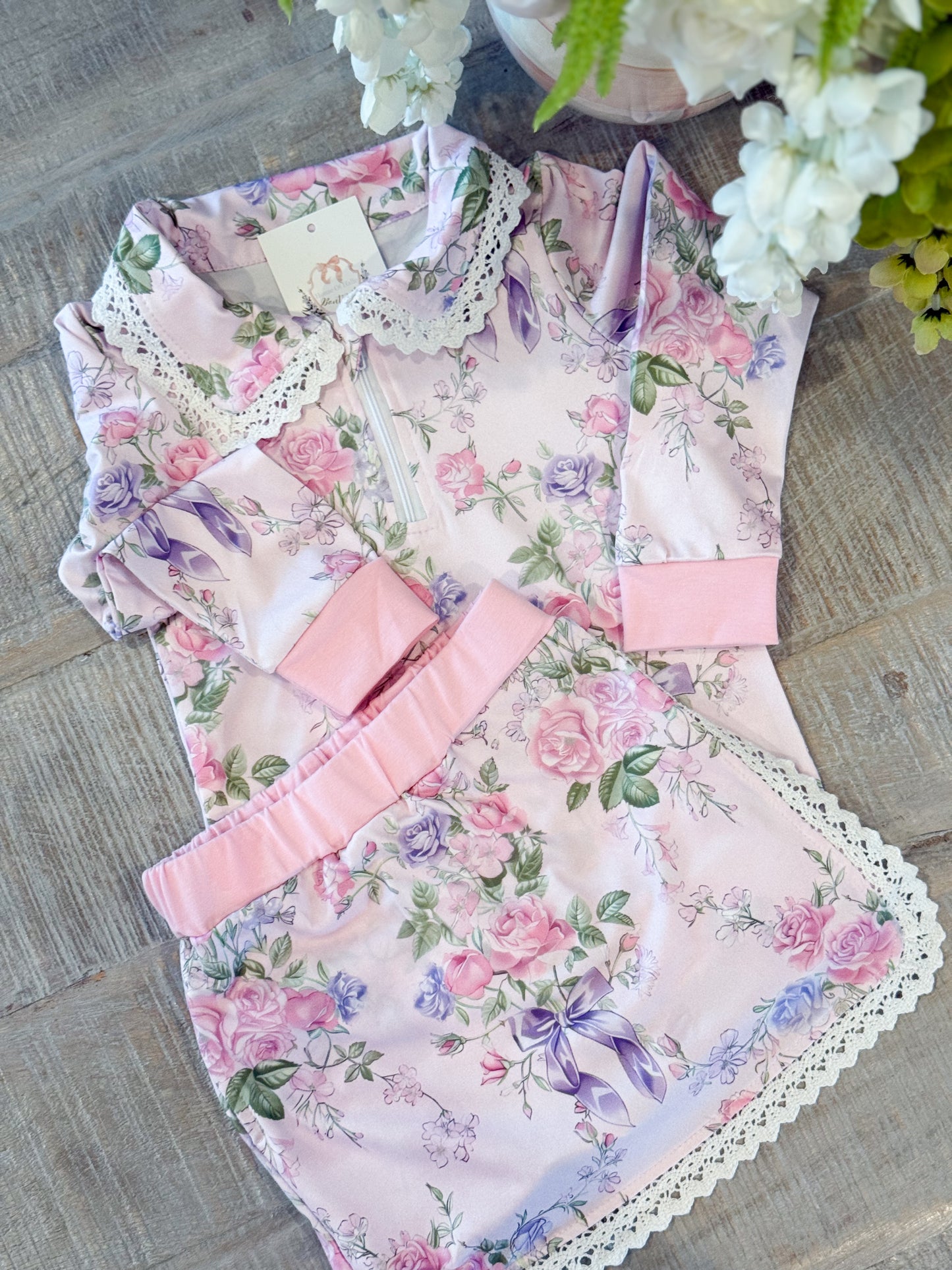 Girls Floral Lace Skort Set - PREORDER