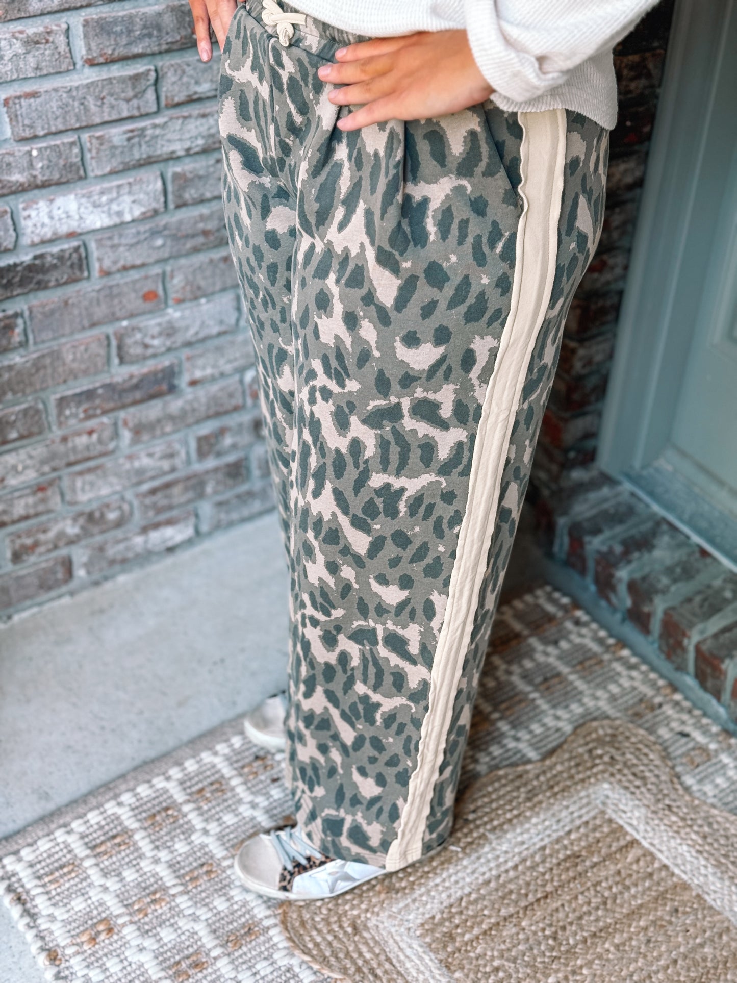 Leopard Print Solid Stripe Wide Leg Bottoms