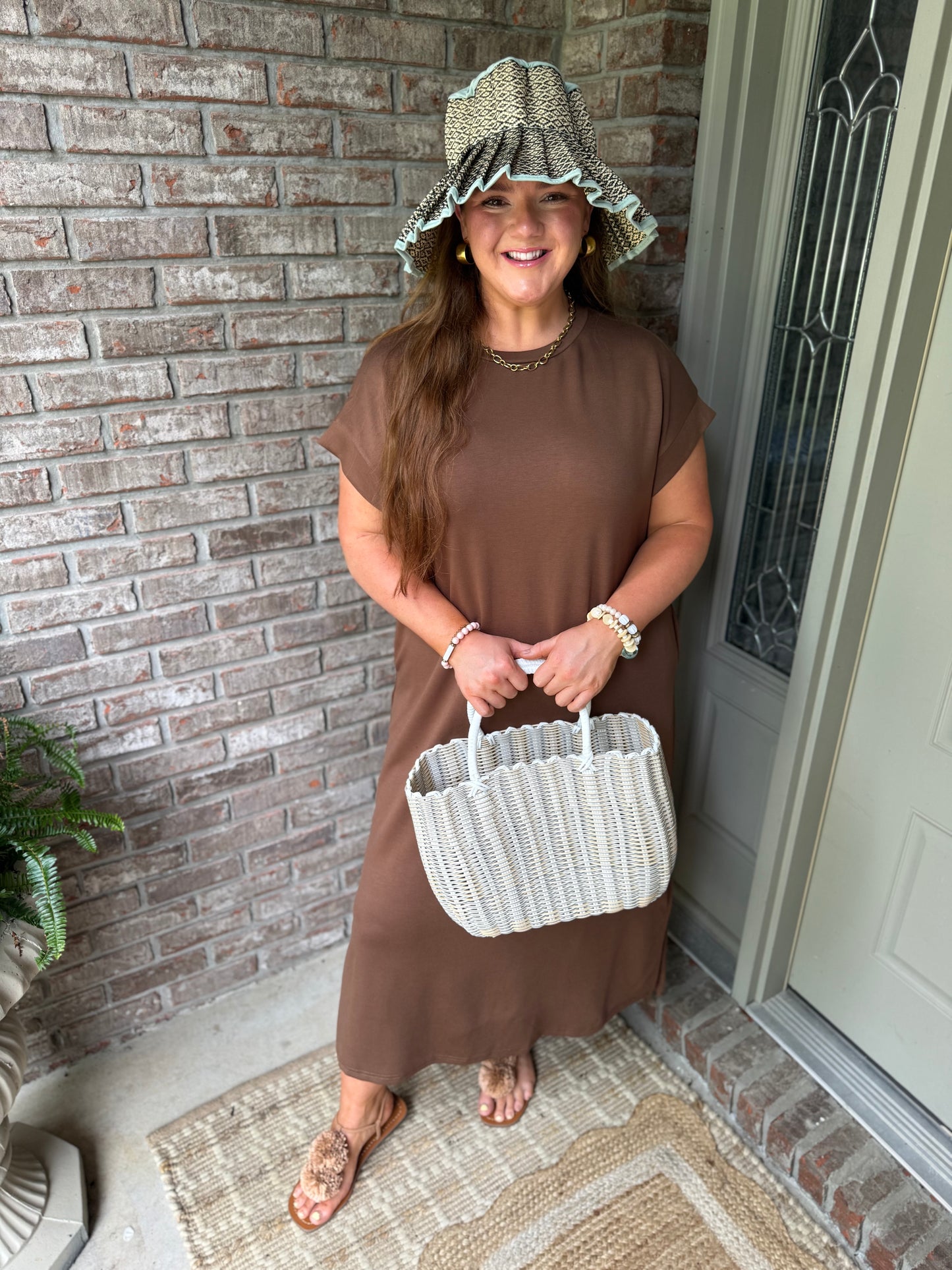 Sandalwood Solid Color Long T Shirt Dress with Slits - PREORDER