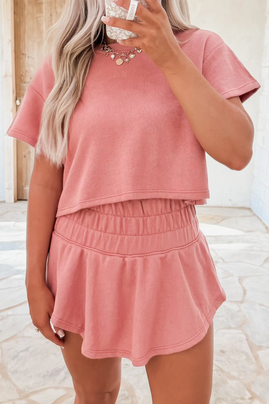 Blossom 2pcs Cropped Tee and Ruffle High Waist Skort Set - PREORDER
