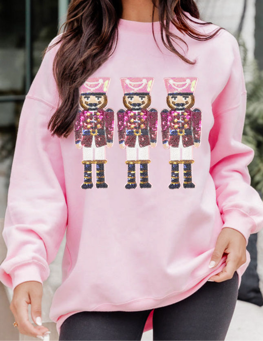 Pink Christmas Nutcracker Graphic Pullover Sweatshirt