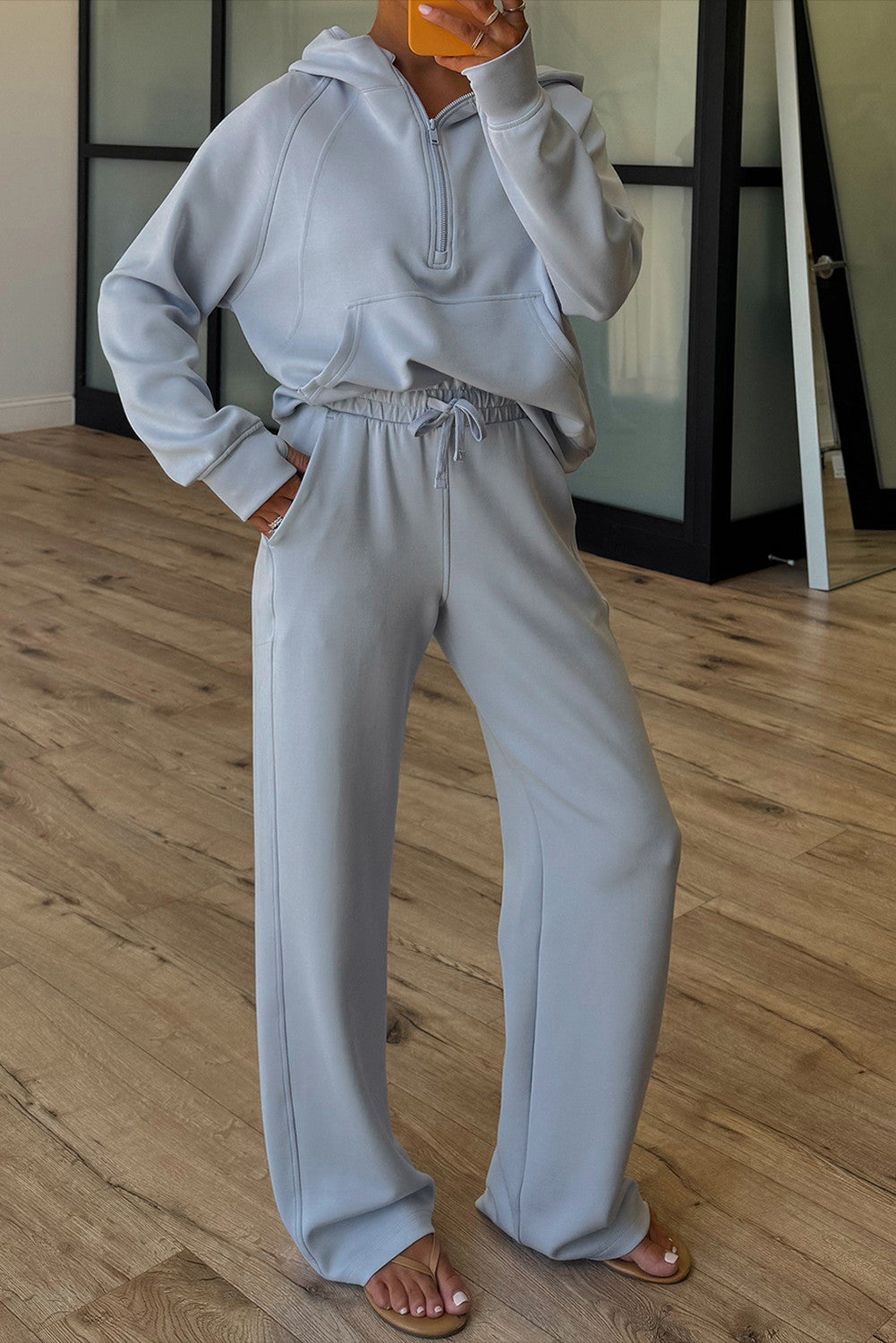 Beau Blue Bouquet Half Zip Thumbhole Sleeve Hoodie Active Pants 2pcs Outfit - PREORDER