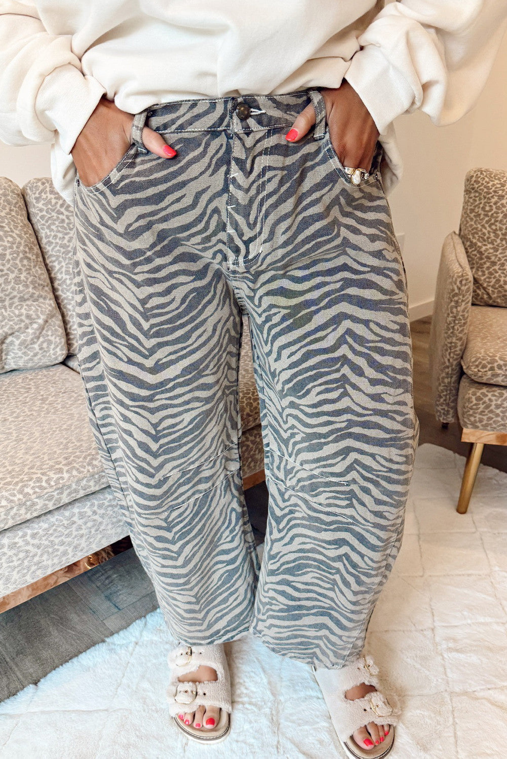 Zebra Stripe Printed Wide Leg Jeans - PREORDER