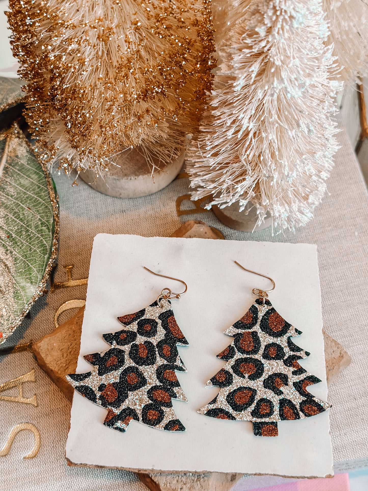 Leopard Glitter Tree Earrings