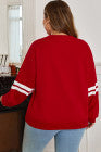 Fiery Red Varsity Striped Detail Crew Neck Plus Sweatshirt - PREORDER