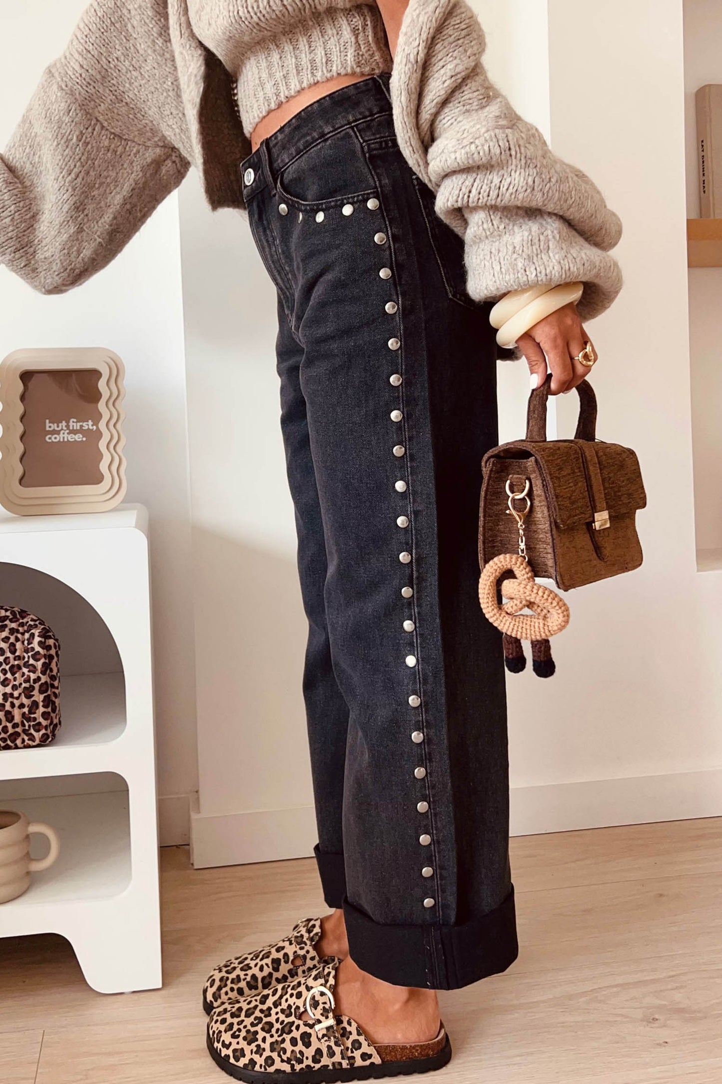 Black Decorative Studs Casual Daily Wear Jeans - PREORDER