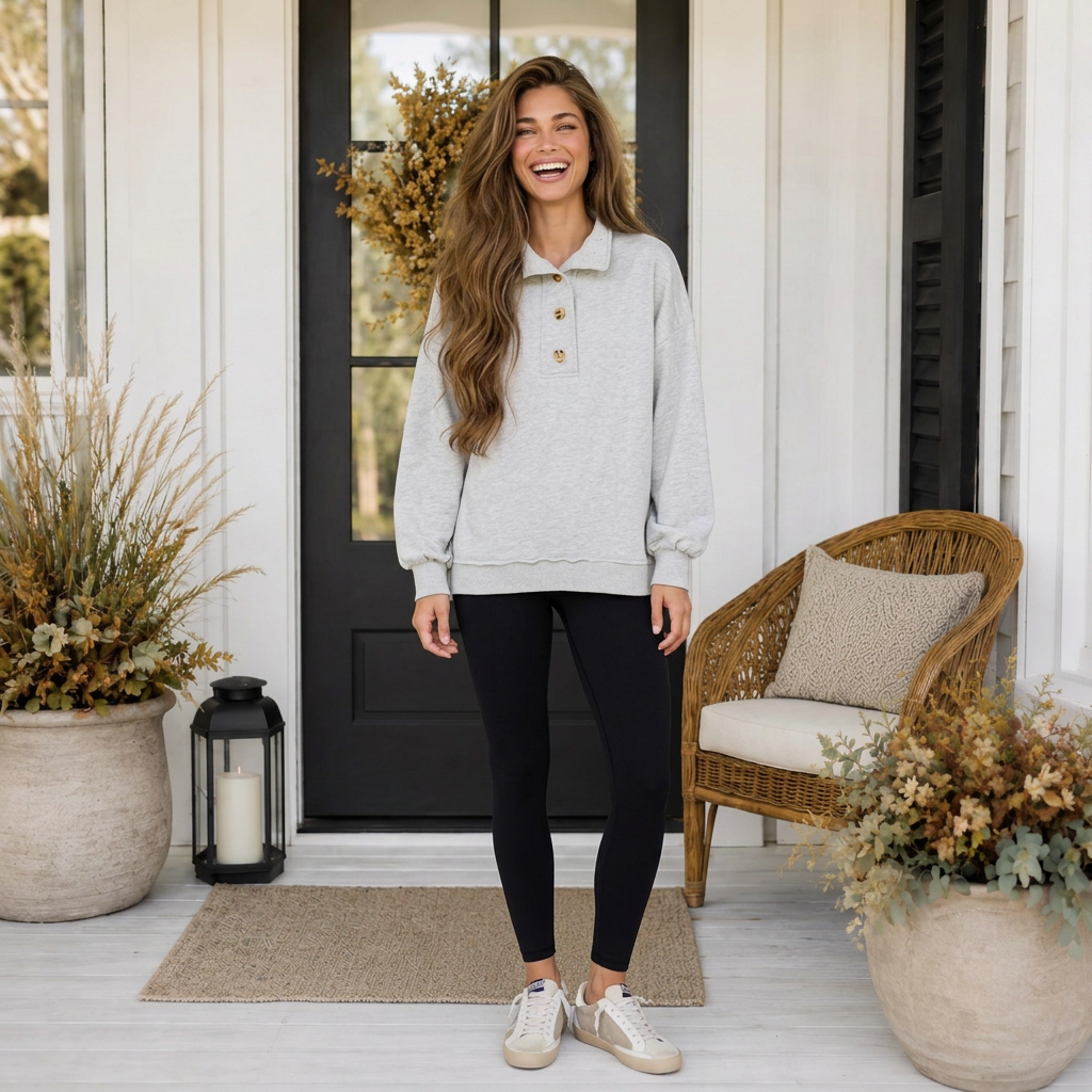 Easy Going Collared Pullover In Gray