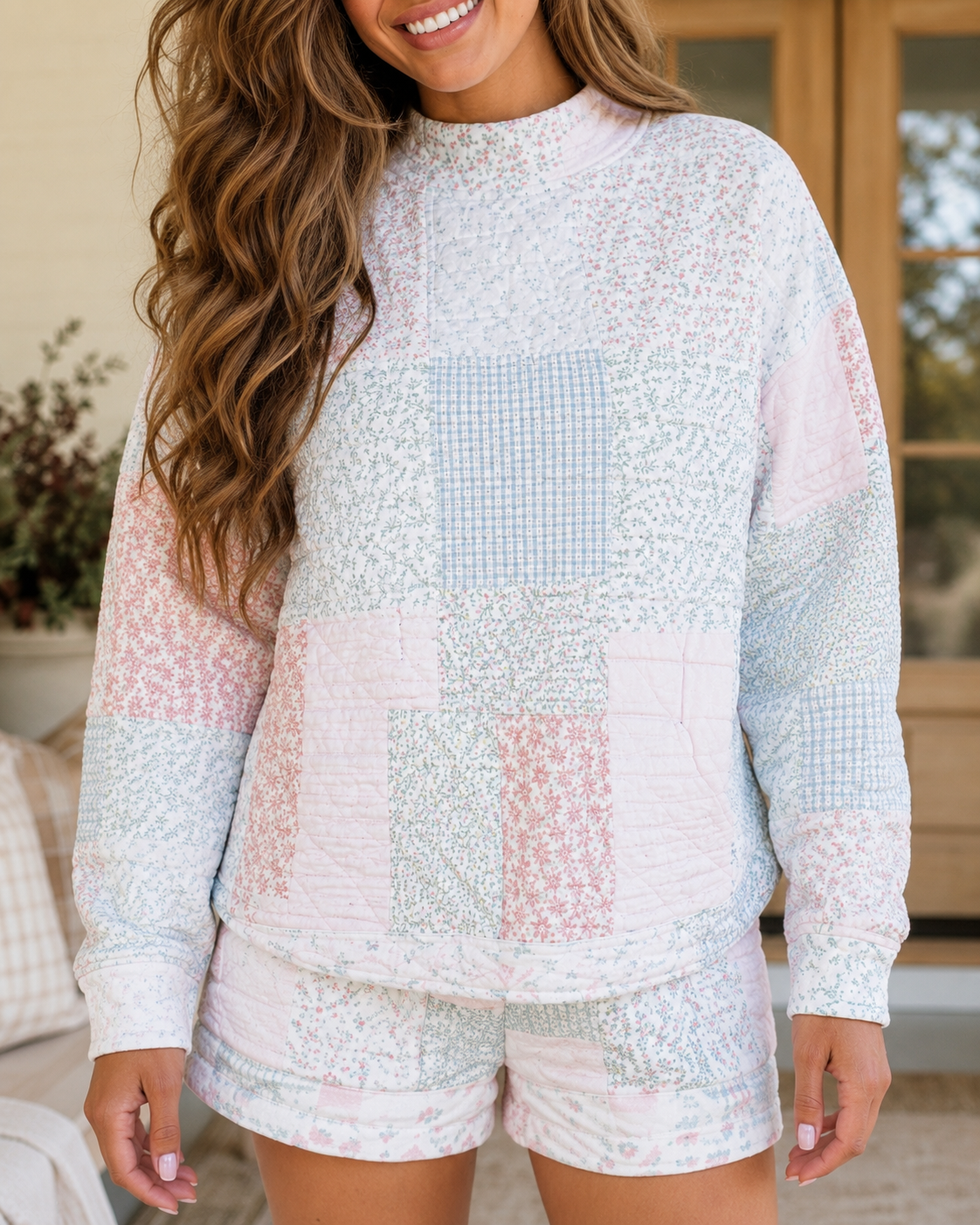 Multicolour Floral Quilted Long Sleeve Two Piece Set Casual Pantsuit - PREORDER