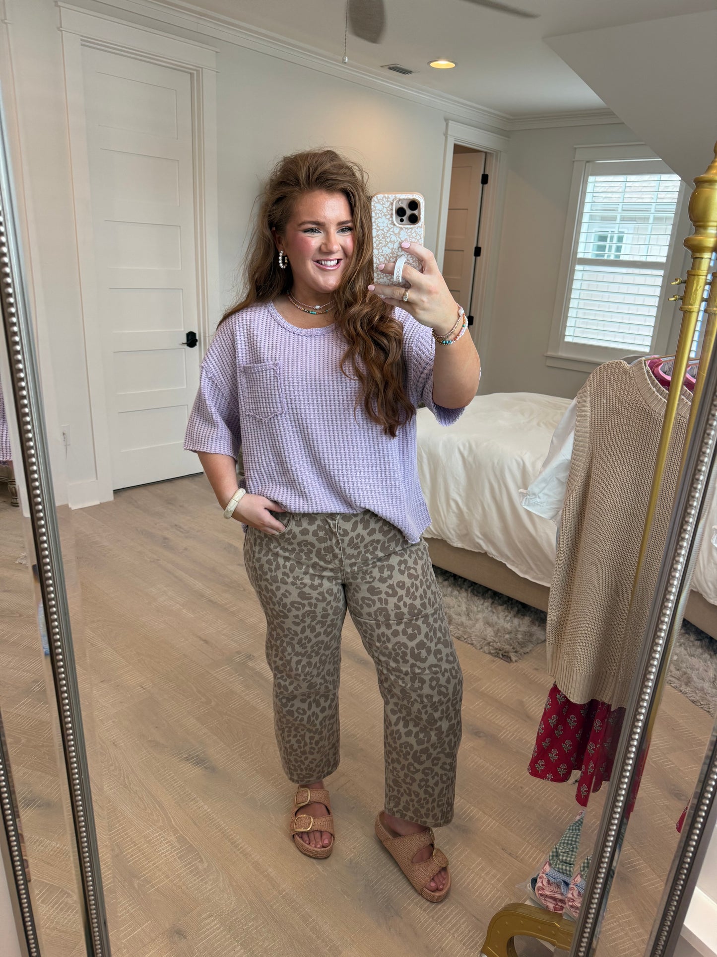 Lilac Mineral Washed Waffle Knit Short Sleeve Top
