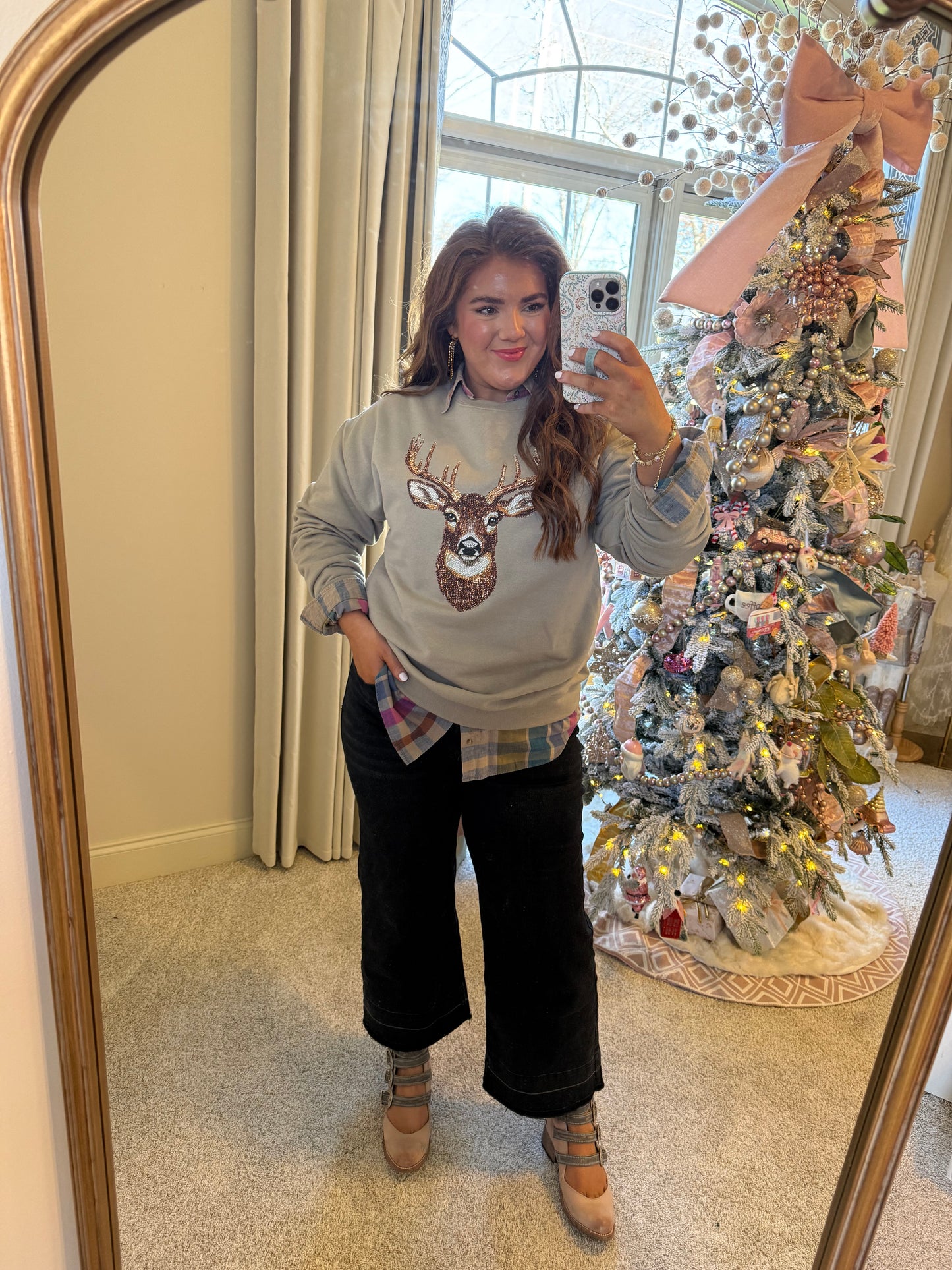 Faux Rhinestone Deer Sweatshirt - PREORDER