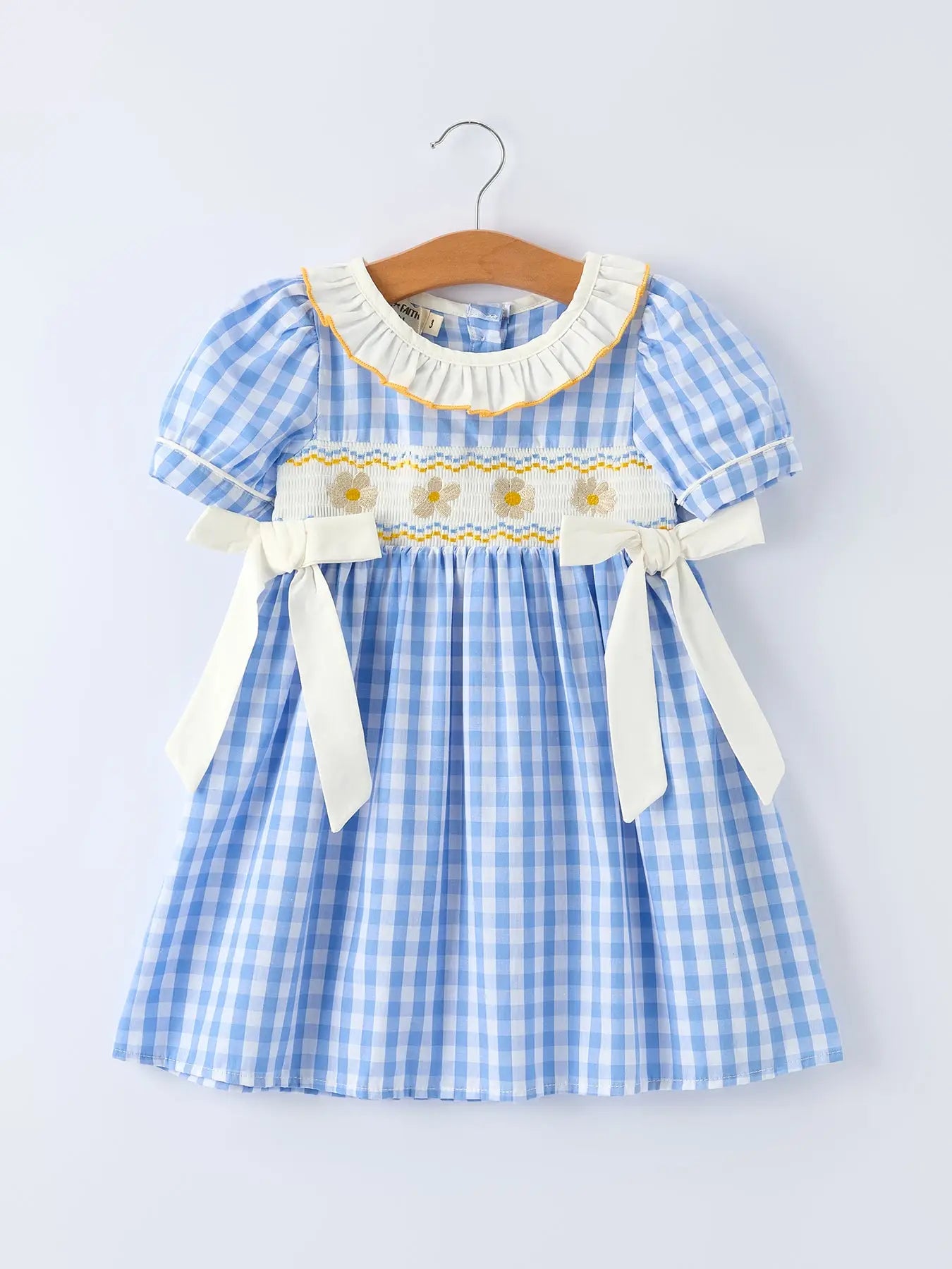 Spring Daisy Bow Smocked Toddler Girl Dress