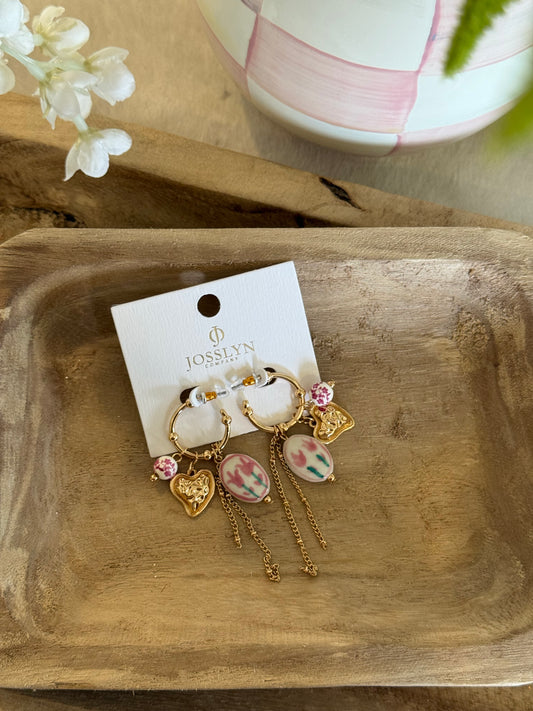 Chinoiserie Floral Charm Hoop Earrings