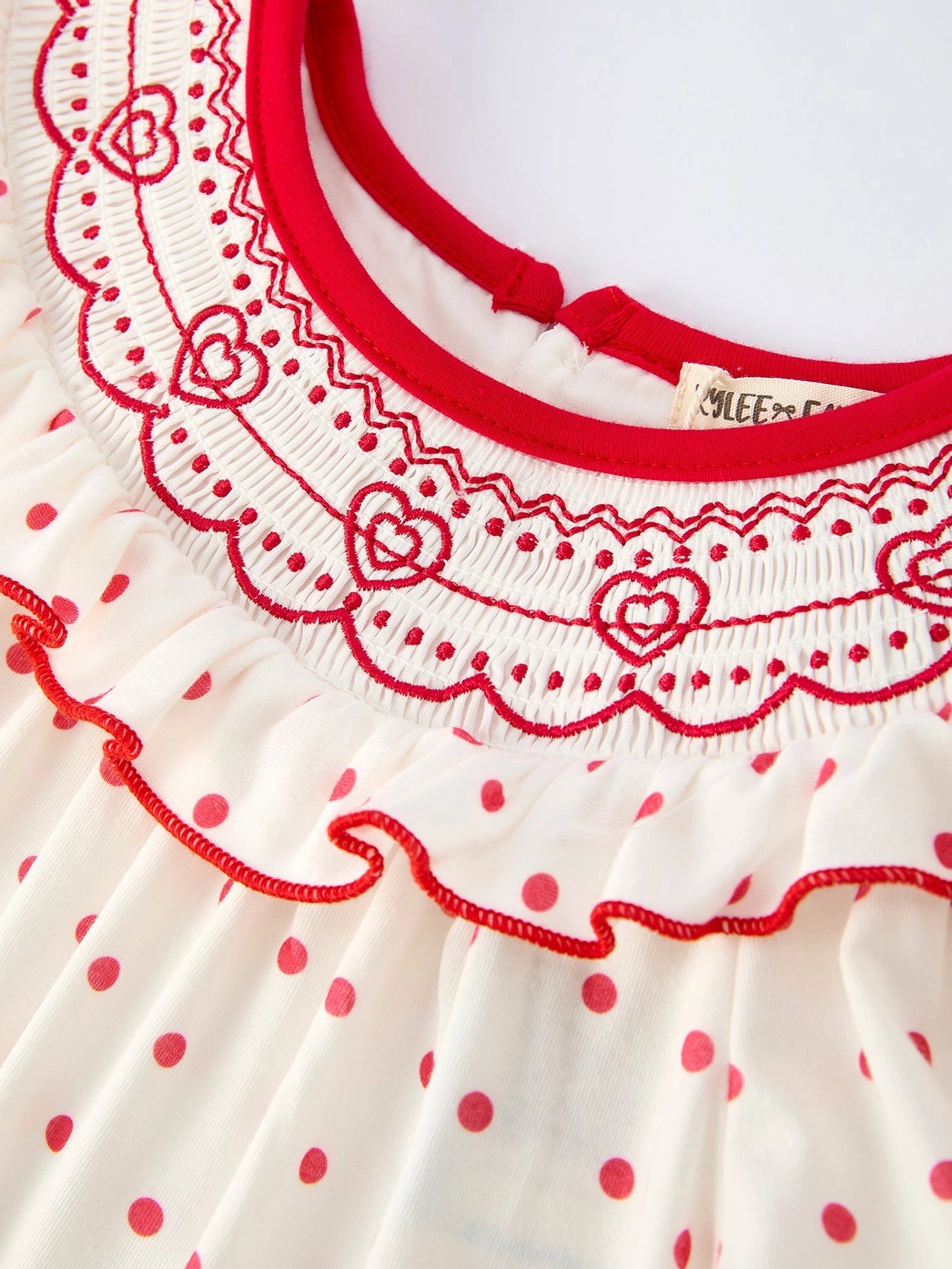 Valentine's Day Polka Dot Girls' Dress with Smocking Embroidery - PREORDER