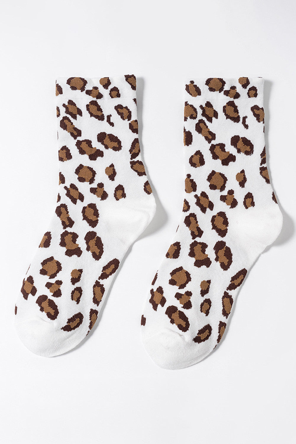 White Leopard Print Polyester Cotton Socks - PREORDER