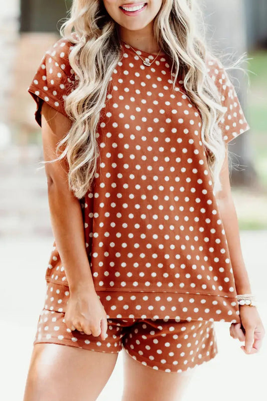 Brown Polka Dot Print Short Set - PREORDER